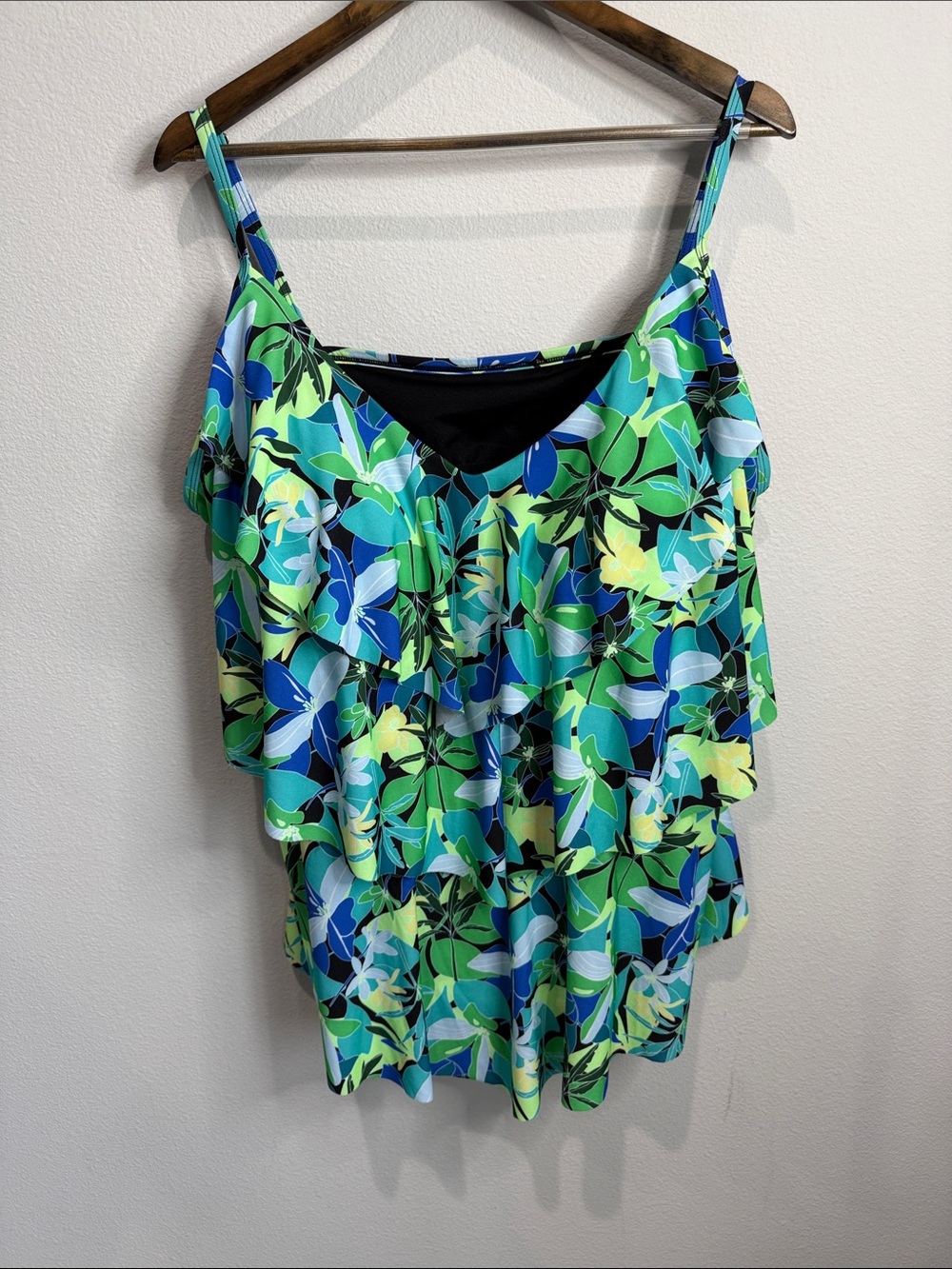 Shade & Shore Blues Floral Tiered Swim Top Size 3X